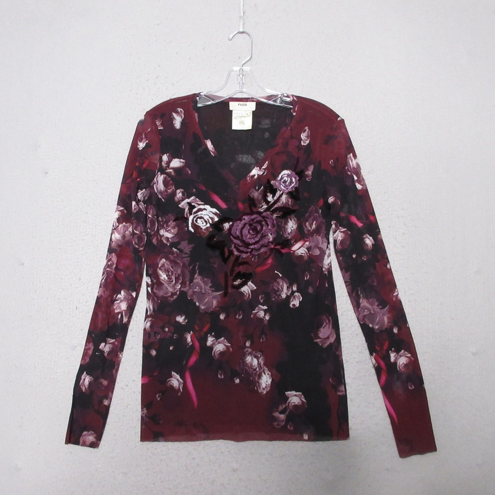 Vintage FUZZI Jean Paul Gaultier Top Dark Floral Velvet Italy Goth Romantic Y2K